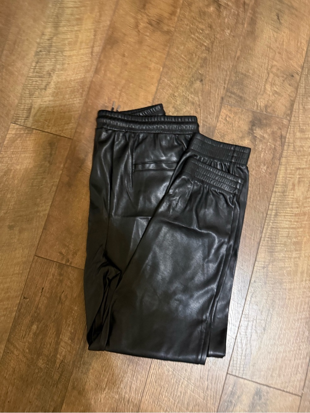 Women’s Black Faux Leather Joggers LARGE